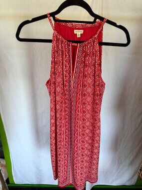 MAX STUDIO Red Geometric Medallion Halter Neck Dress S
